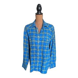 🌼 (4/$20) Lands' End Womens Blue and Green Plaid Button Down Flannel